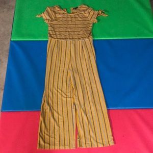 girls XL yellow black and white stripe jumpsuit